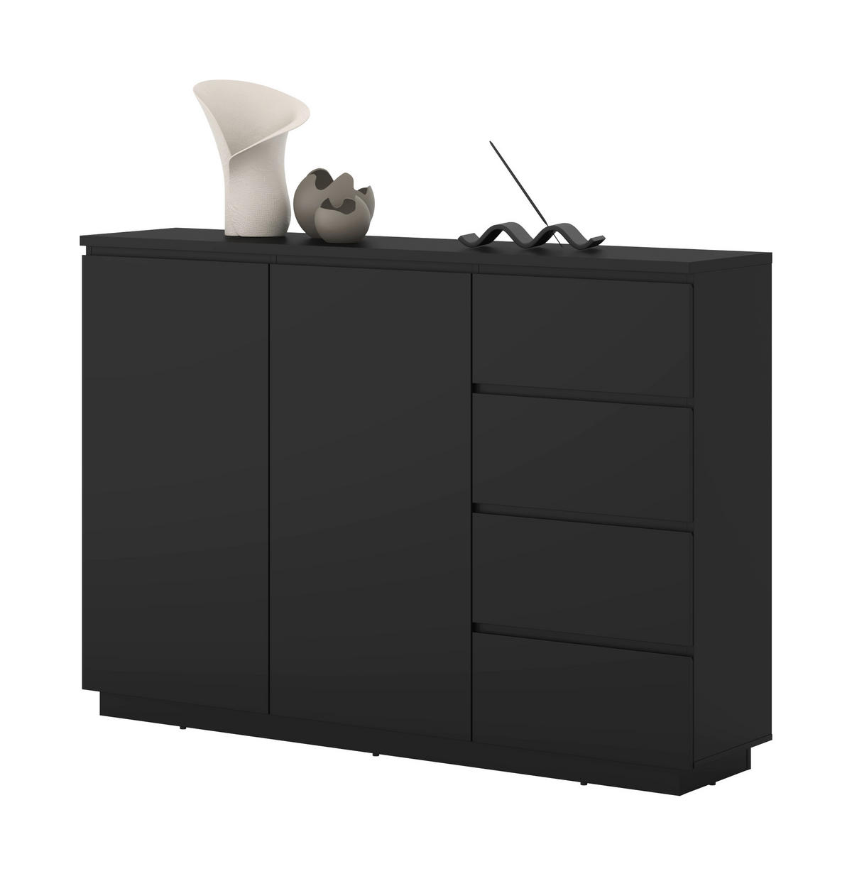 HIGHBOARD Bilbao 150/104,5/34,5 cm 4 Schublade(n)  - Schwarz, Design, Holzwerkstoff (150/104,5/34,5cm) - MID.YOU