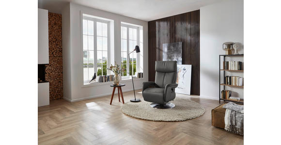 RELAXSESSEL in Leder Dunkelgrau  - Edelstahlfarben/Dunkelgrau, Design, Leder/Metall (78/112/85cm) - Cantus