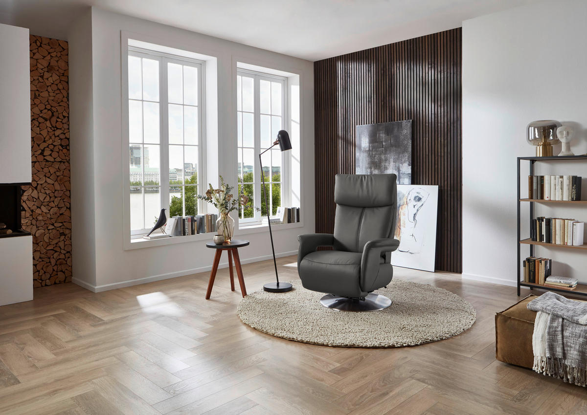 RELAXSESSEL in Leder Dunkelgrau  - Edelstahlfarben/Dunkelgrau, Design, Leder/Metall (78/112/85cm) - Cantus