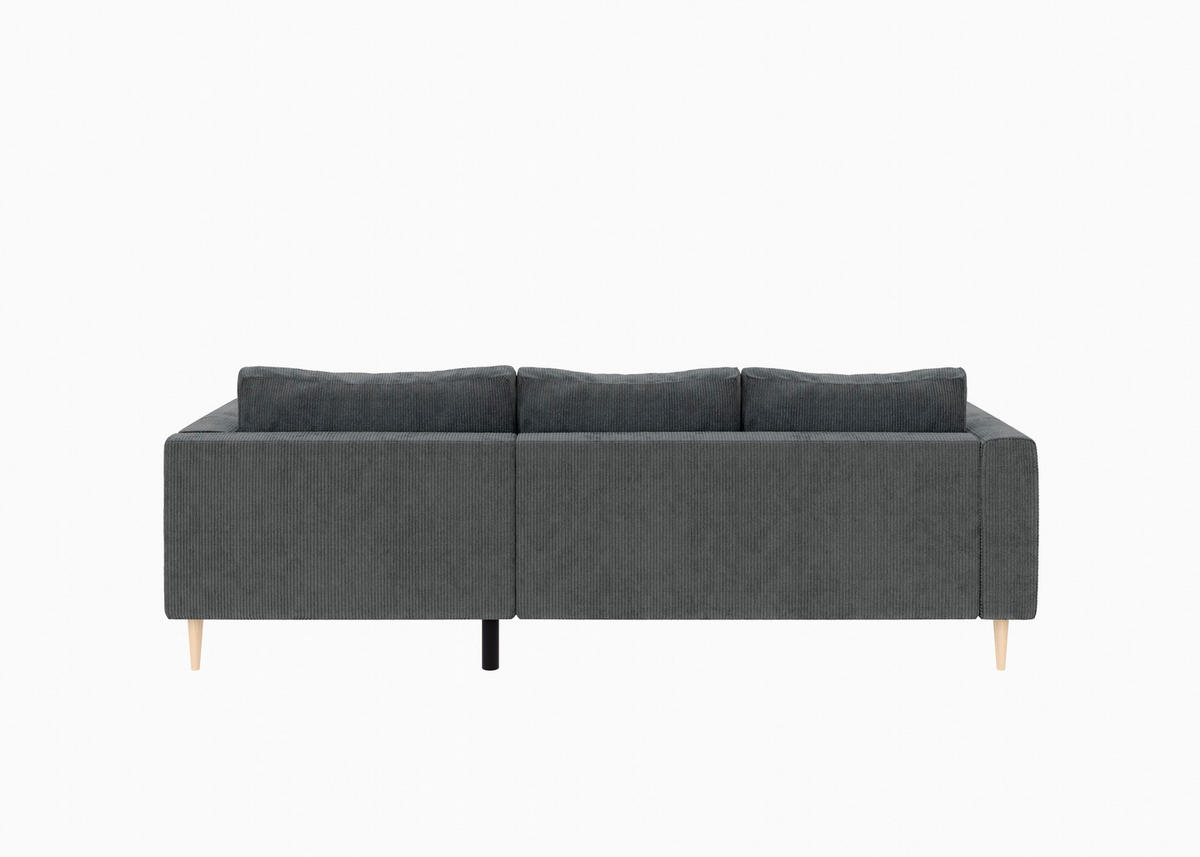 ECKSCHLAFSOFA  mit Rücken echt, Armteil links, Armteil rechts Cord Dunkelgrau  - Dunkelgrau/Buchefarben, MODERN, Holz/Textil (232/161cm) - Trendmanufaktur