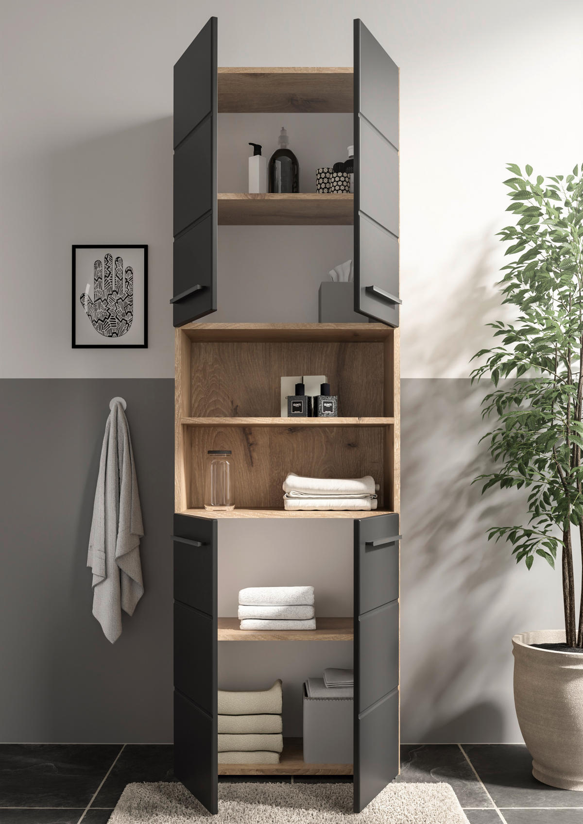 HOCHSCHRANK 60/190/31 cm  - Eichefarben/Schwarz, MODERN, Holzwerkstoff/Kunststoff (60/190/31cm) - MID.YOU