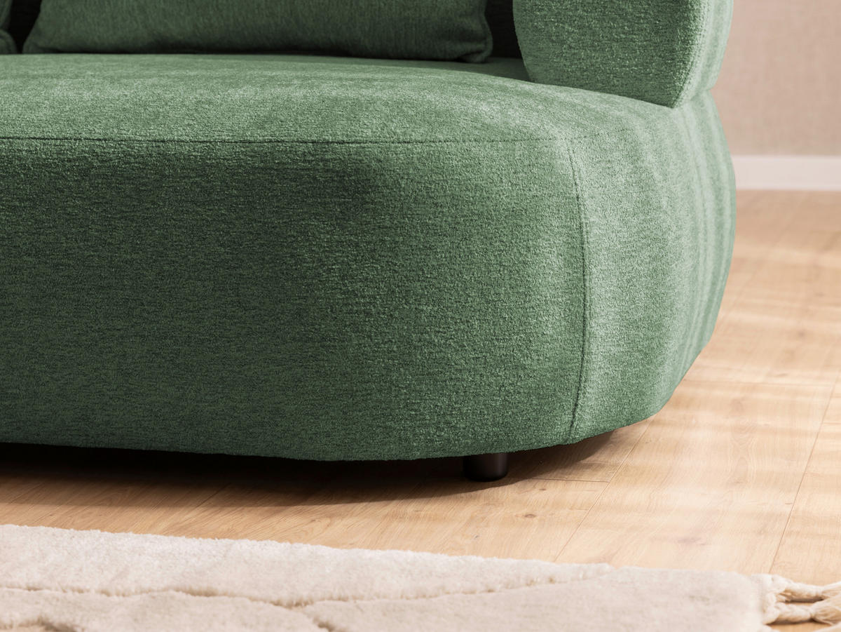 3-SITZER-SOFA Chenille Grün  - Schwarz/Grün, Design, Kunststoff/Textil (200/76/96cm) - Livetastic