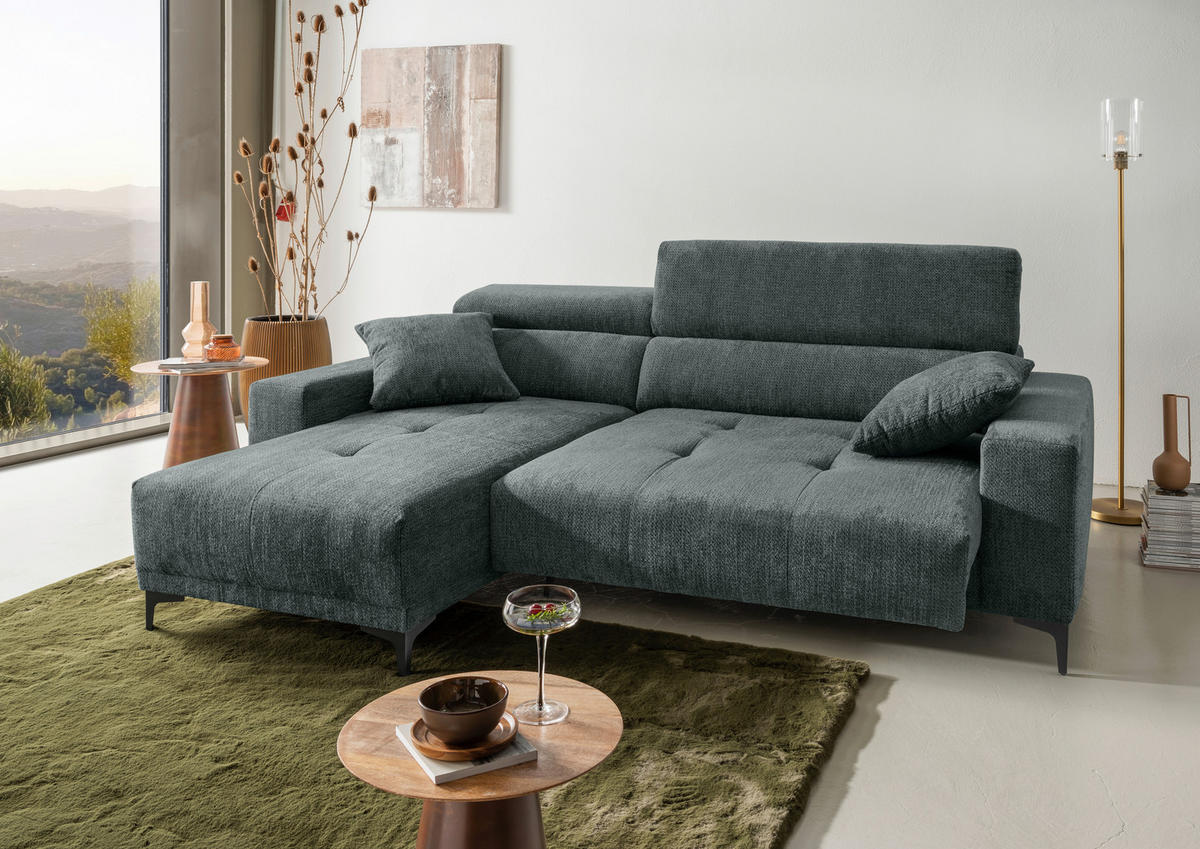 ECKSOFA Chenille Dunkelgrün  - Dunkelgrün/Schwarz, Basics, Textil/Metall (183/250cm) - Livetastic