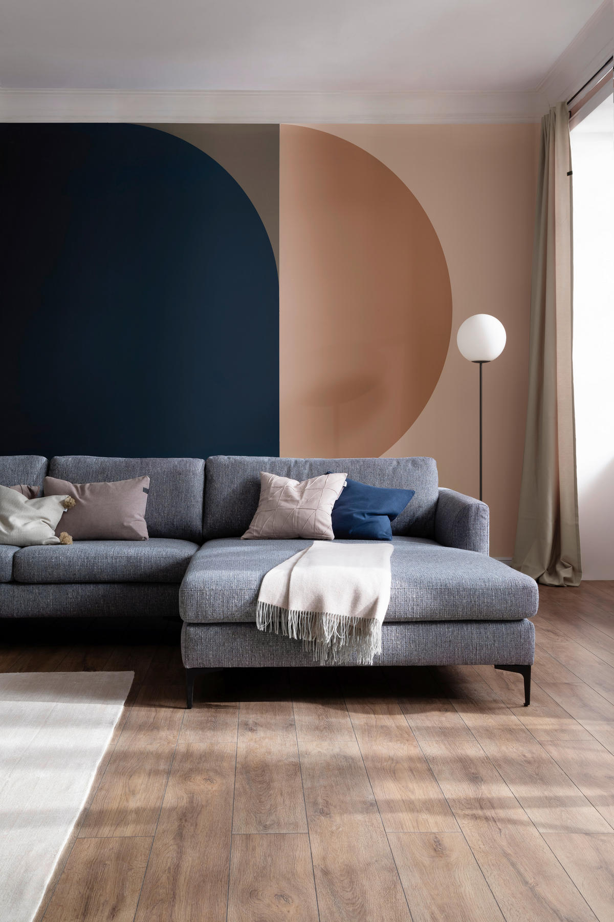 ECKSOFA Blaugrau Flachgewebe  - Blaugrau/Schwarz, Design, Textil/Metall (310/195cm) - Schöner Wohnen