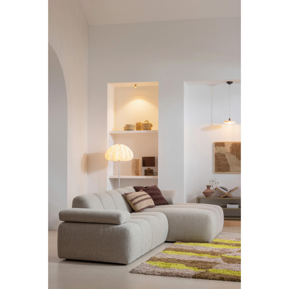 SOFAELEMENT Mojo in Bouclé Beige  - Beige/Schwarz, Design, Textil (162/74/124cm) - Livetastic