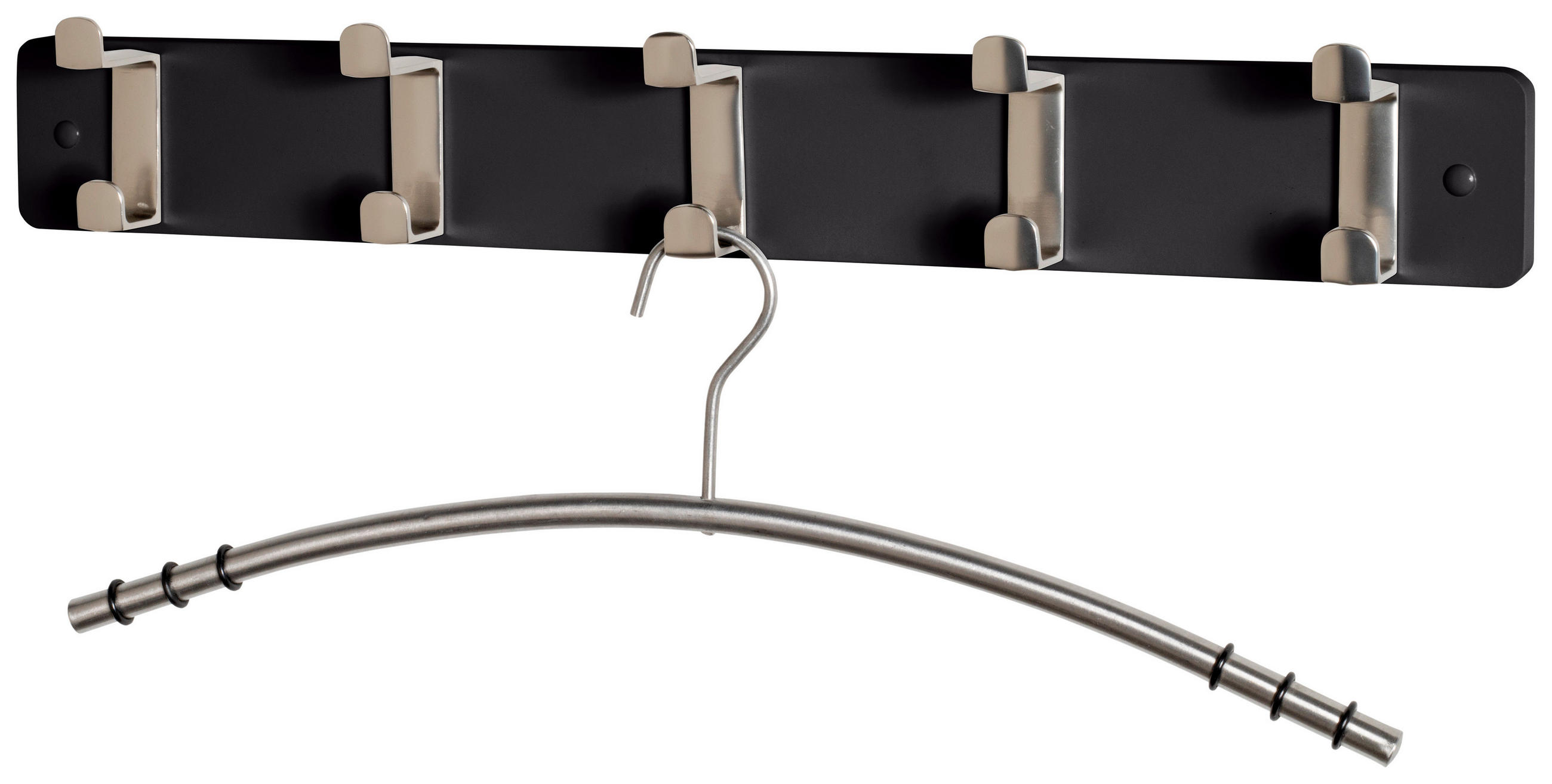 HAKENLEISTE  in Schwarz, Edelstahlfarben  - Edelstahlfarben/Schwarz, MODERN, Holzwerkstoff/Metall (55/7/6cm)