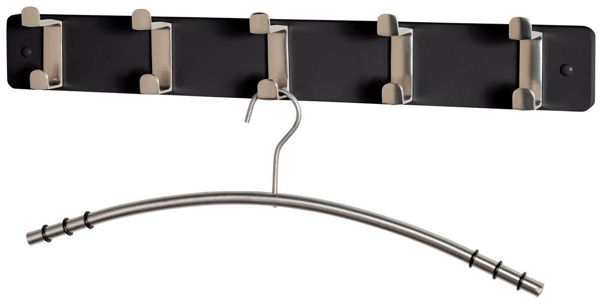 HAKENLEISTE  in Schwarz, Edelstahlfarben  - Edelstahlfarben/Schwarz, MODERN, Holzwerkstoff/Metall (55/7/6cm)