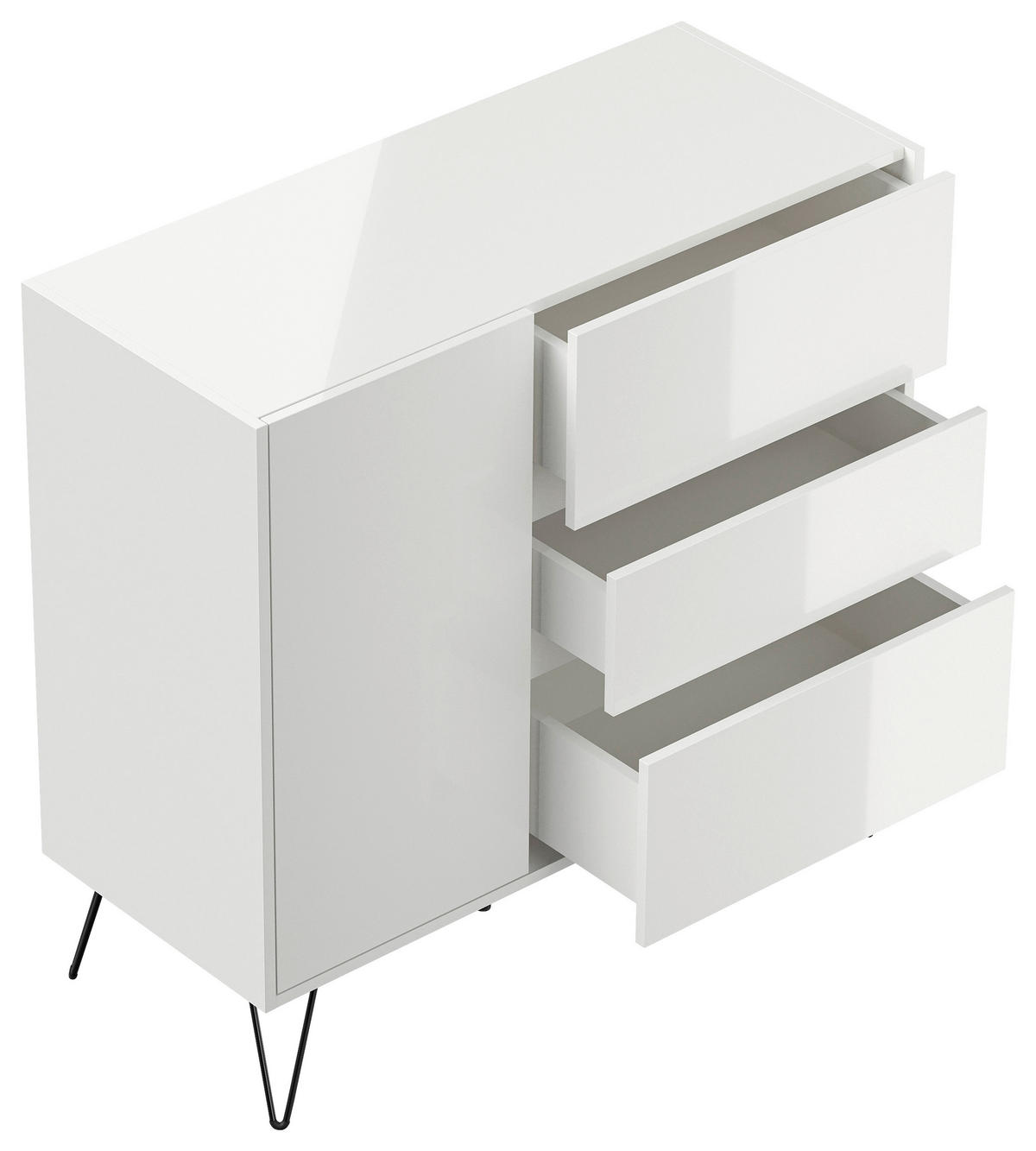 SIDEBOARD Posseik Industrial 99/93,6/42 cm 3 Schublade(n)  - Weiß Hochglanz/Schwarz, Design, Holzwerkstoff/Metall (99/93,6/42cm) - MID.YOU