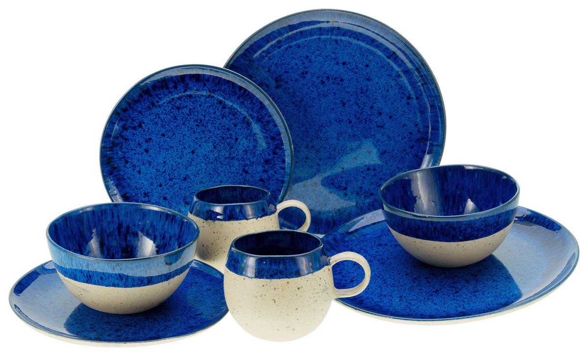 KOMBISERVICE Deep Blue Sea 8-teilig  - Blau/Beige, Trend, Keramik (29,5/31/34cm) - Creatable