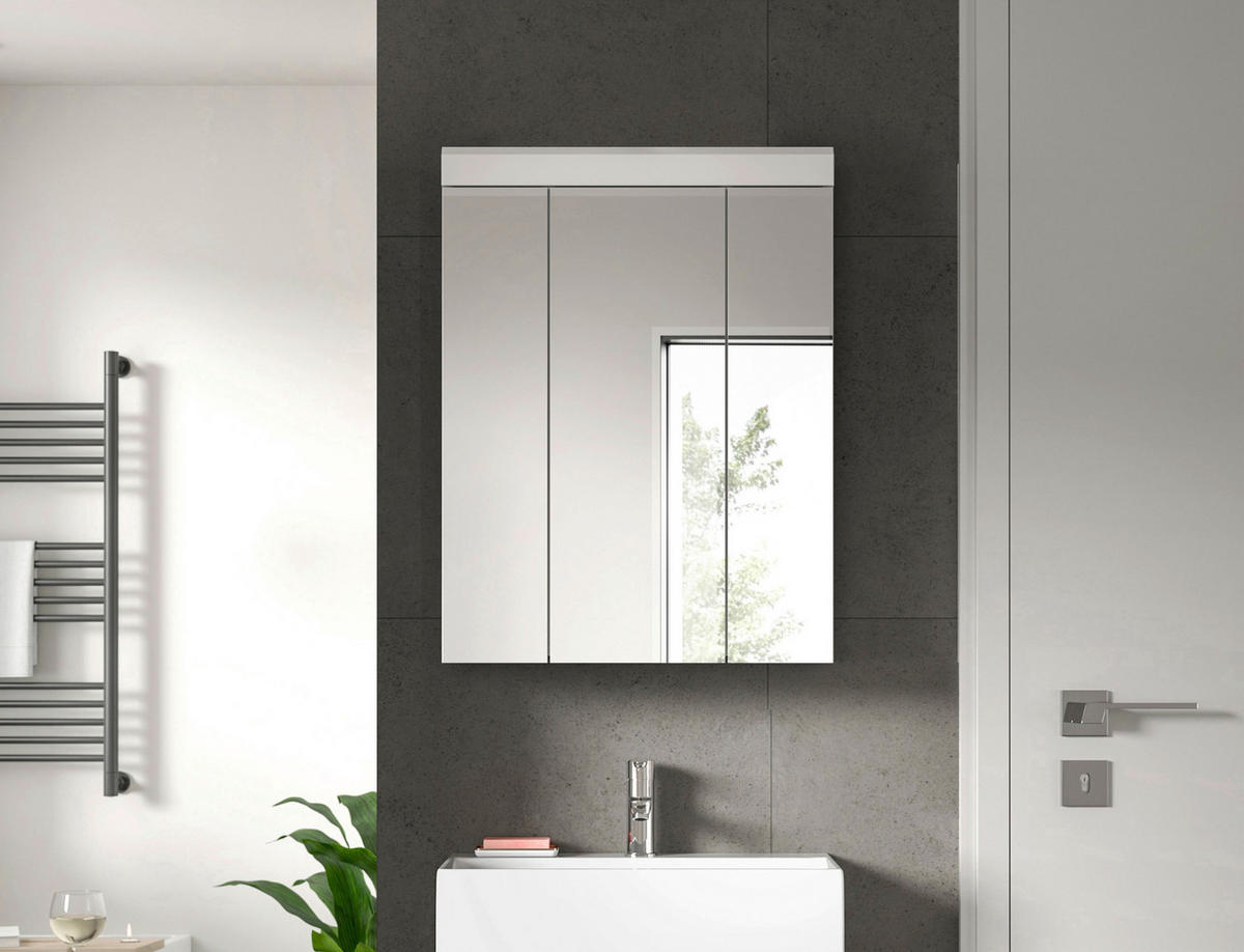 OMARA Z OGLEDALOM 60/79/18 cm  - bela/visoki sijaj, Moderno, steklo/leseni material (60/79/18cm) - MID.YOU