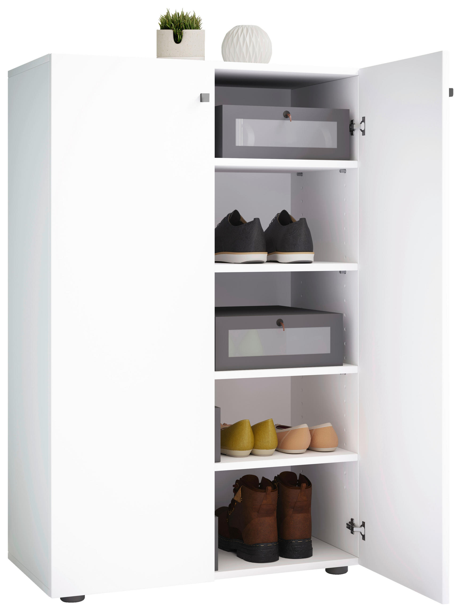 SCHUHSCHRANK Lona  in 70/110/39 cm  - Weiss/Silberfarben, Design, Holzwerkstoff/Kunststoff (70/110/39cm) - MID.YOU