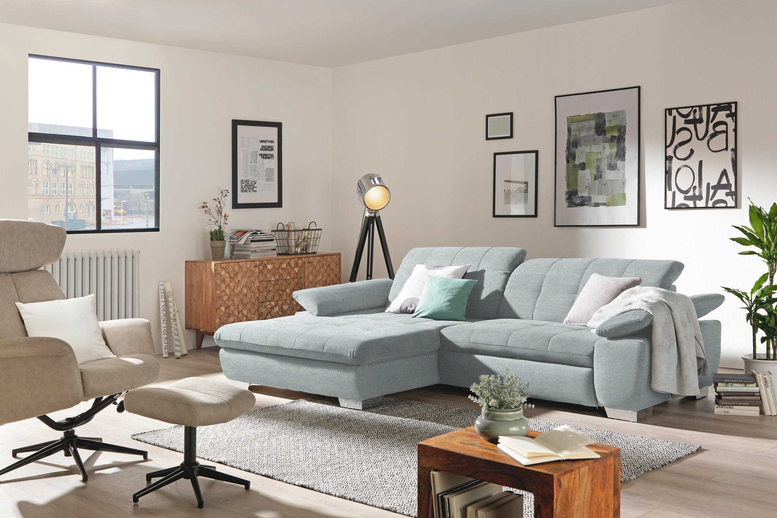 ECKSOFA in Mikrofaser Platinfarben  - Platinfarben/Chromfarben, Design, Textil/Metall (180/265cm) - Carryhome