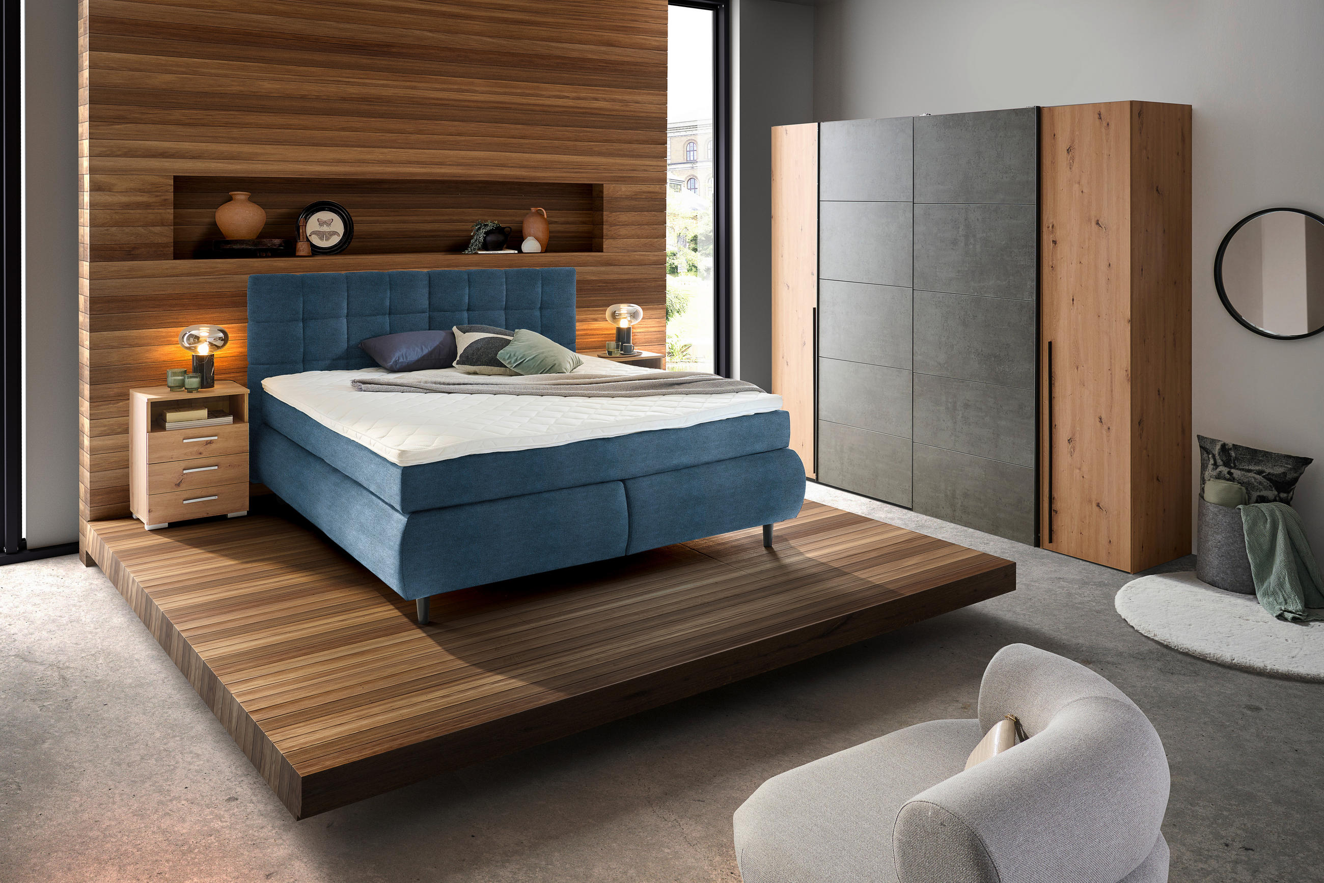 BOXSPRINGBETT 160/200 cm  in Blau  - Blau/Schwarz, Konventionell, Holz/Textil (160/200cm) - Ti'me