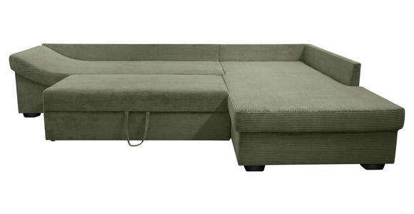 ECKSOFA in Cord Olivgrün  - Salbeigrün/Schwarz, KONVENTIONELL, Holz/Textil (298/202cm) - Carryhome