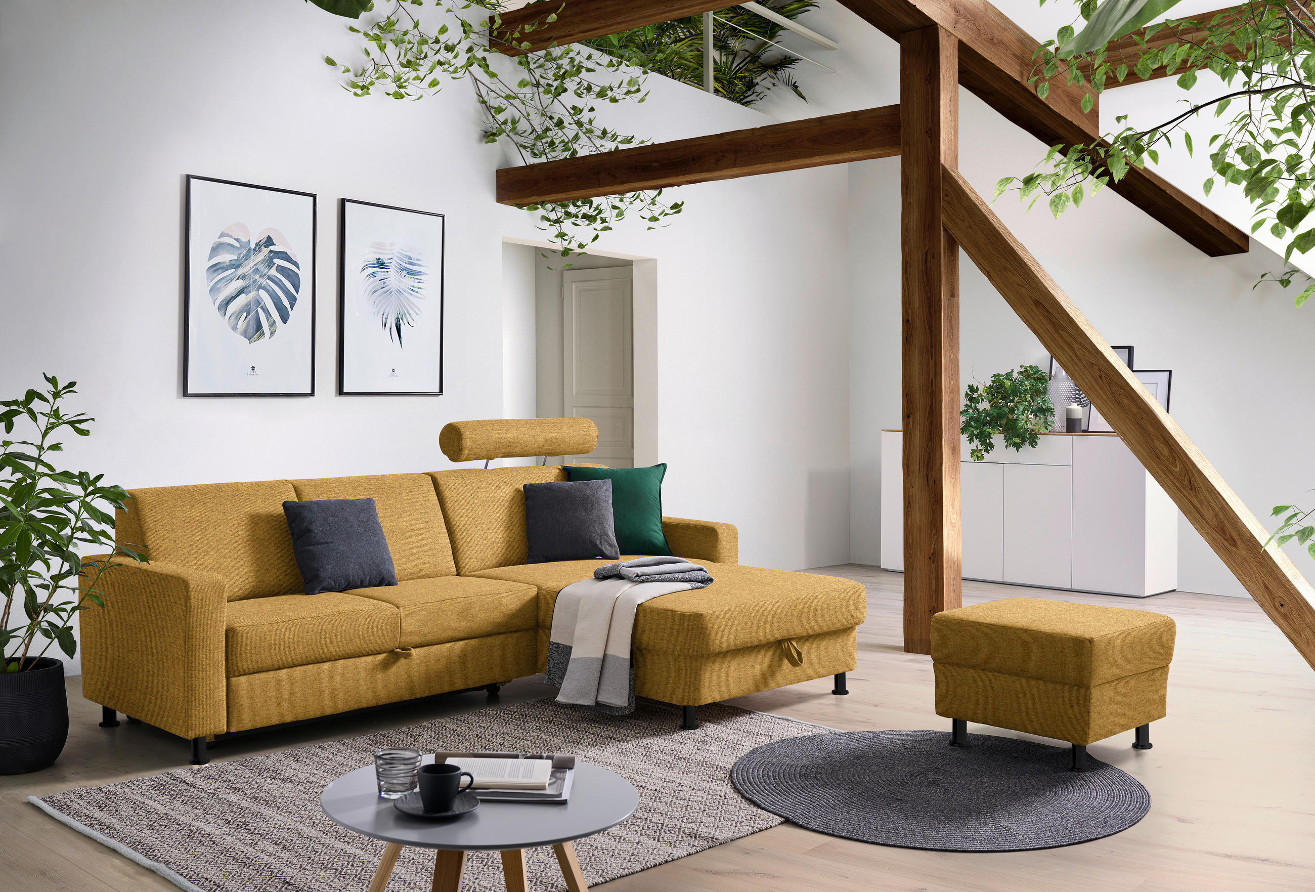 ECKSOFA in Webstoff Honig  - Schwarz/Honig, Design, Kunststoff/Textil (257/165cm) - Xora