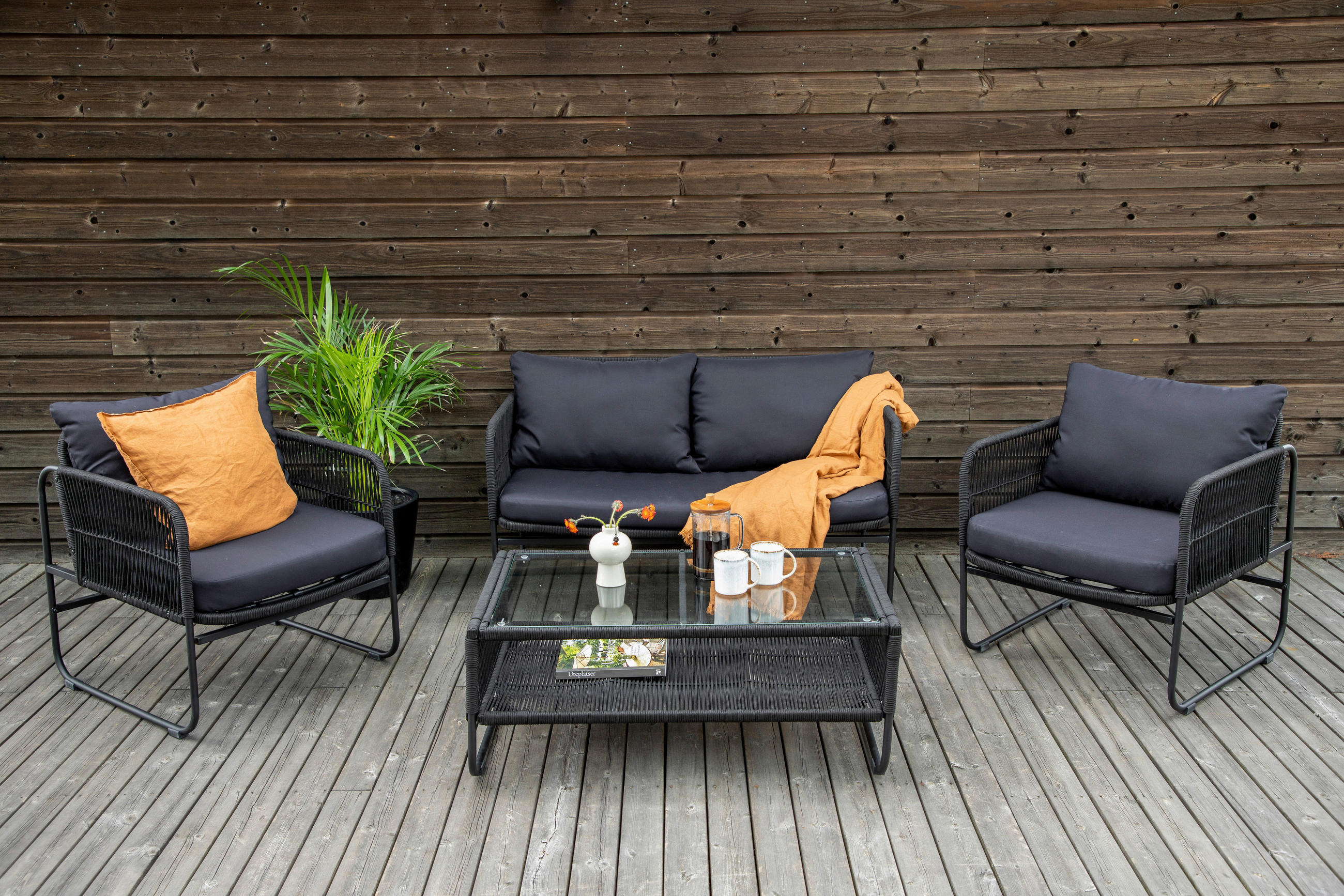 LOUNGEGRUPP 4 delar  - svart, Klassisk, metall/textil - Gardenson
