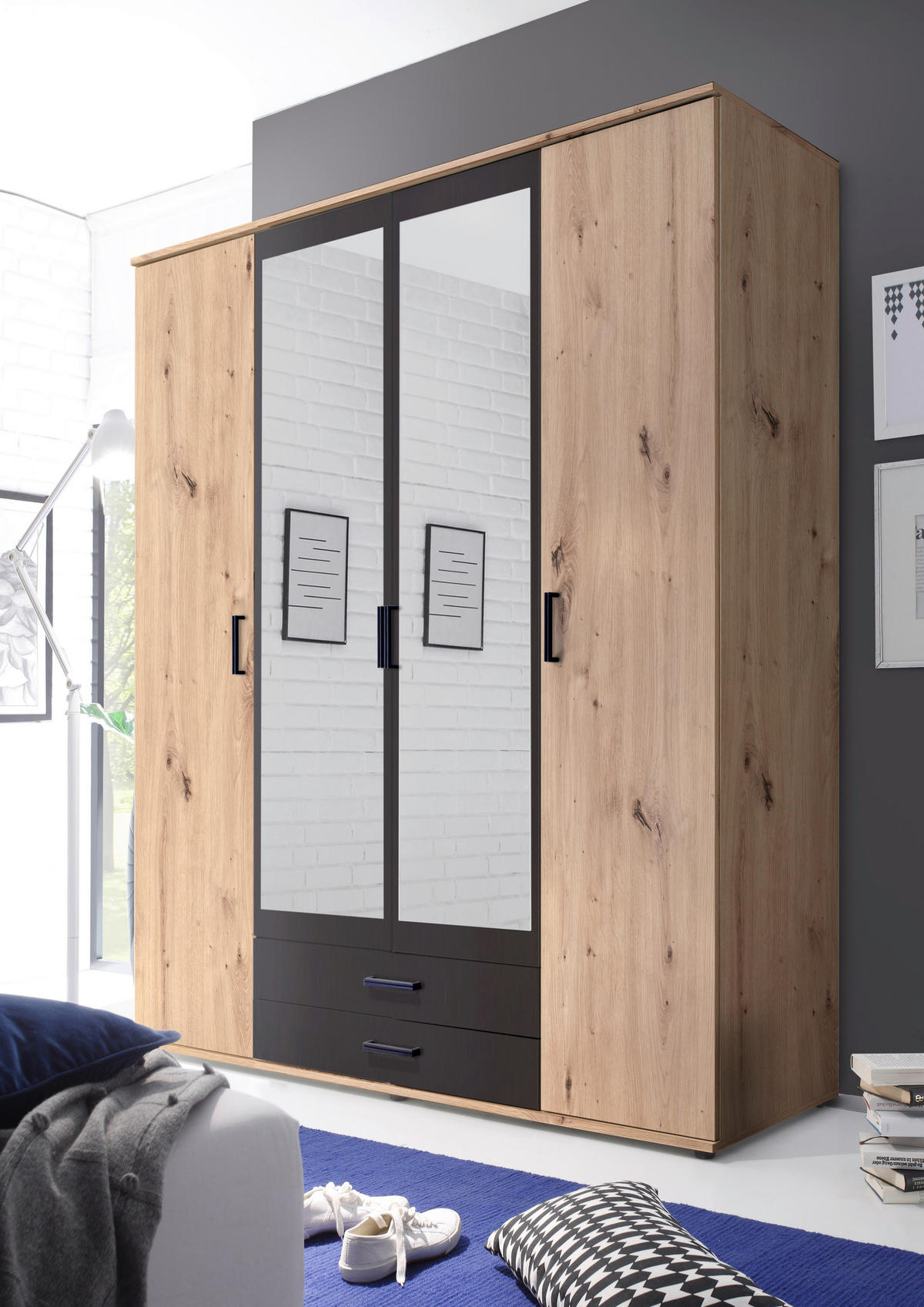 ORMAR S KLASIČNIM VRATIMA antracit, boje hrasta   - boje hrasta/antracit, Moderno, staklo/drvni materijal (159,3/196,3/53,5cm) - Ti'me