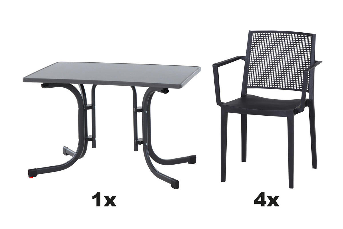 GARTENGARNITUR 5-teilig Stahl  - Anthrazit, Basics, Kunststoff/Metall (70/80/110cm) - Siena Garden