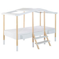HAUSBETT 90/200 cm,  in Weiß, Kieferfarben, Leiter, Lattenrost  - Weiß/Kieferfarben, Basics, Holz (90/200cm) - Xora