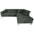 ECKSOFA inkl. Funktionen Waldgrün Cord  - Waldgrün/Silberfarben, Design, Textil/Metall (257/226cm) - Xora