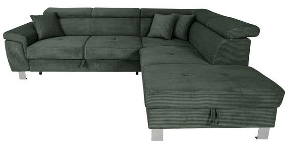 ECKSOFA inkl. Funktionen Waldgrün Cord  - Waldgrün/Silberfarben, Design, Textil/Metall (257/226cm) - Xora