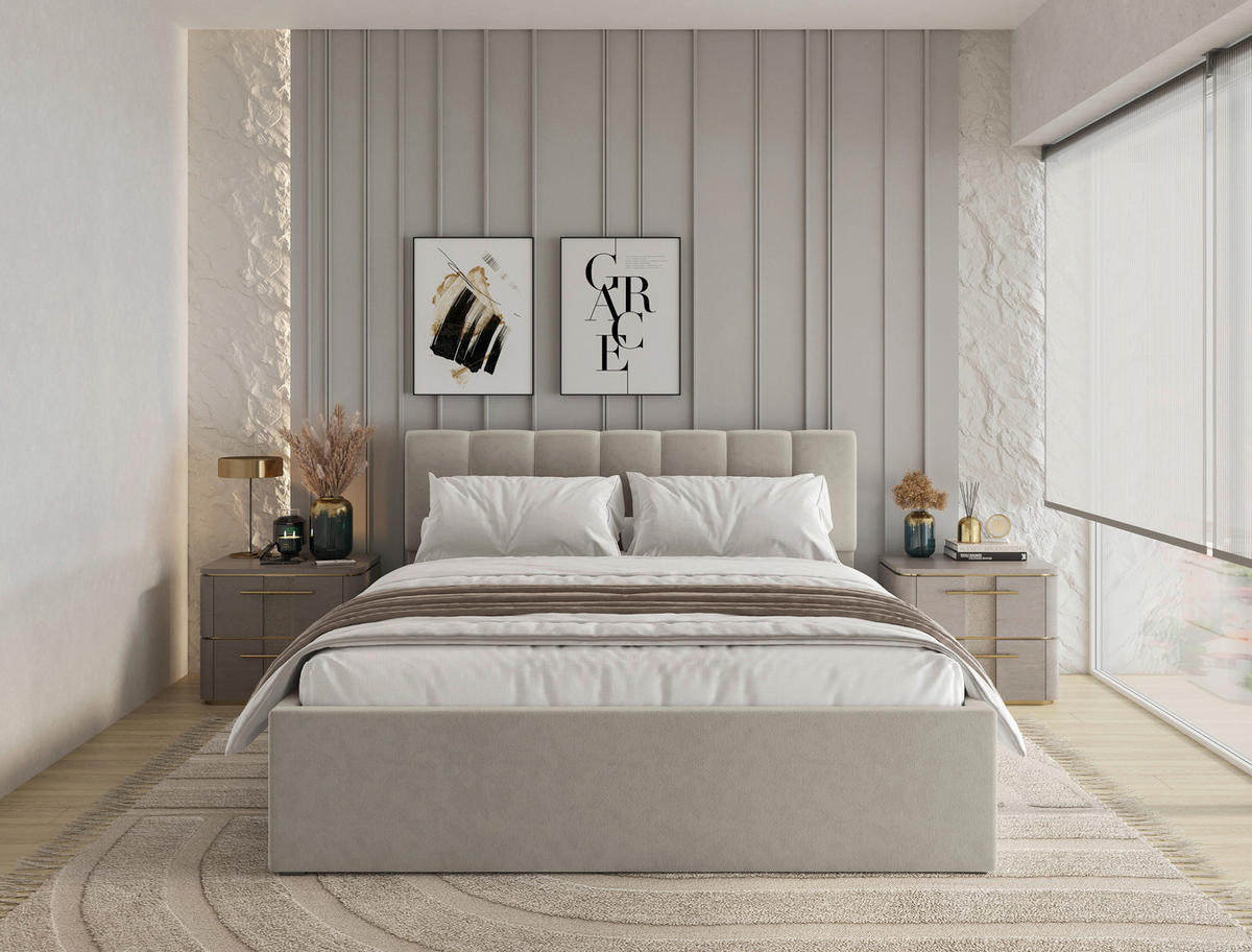 POLSTERBETT Lattenrost, Bettkasten Beige 160/200 cm  - Beige/Schwarz, Design, Holz/Kunststoff (160/200cm) - Stylife