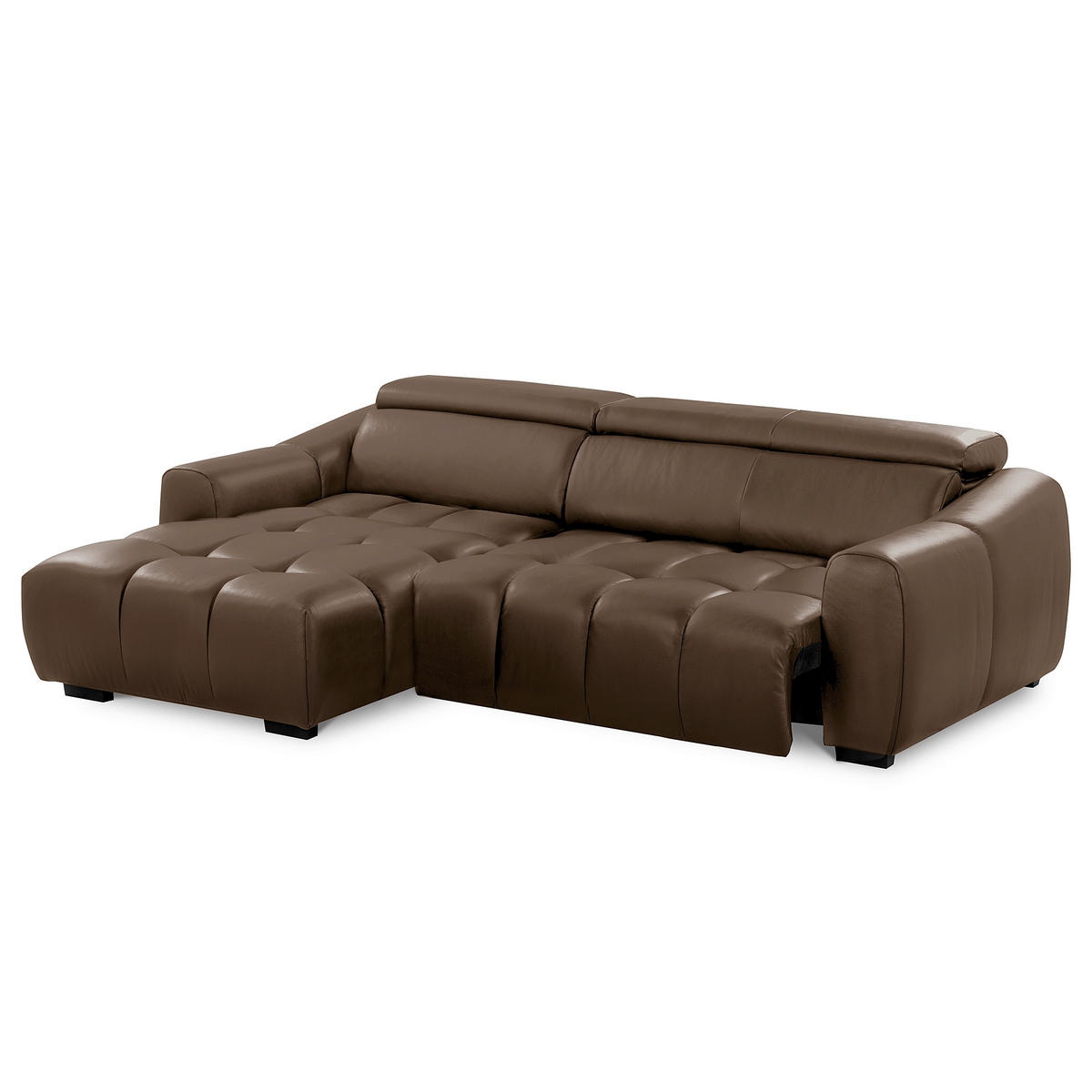 ECKSOFA AVEIRO Braun Echtleder Bettkasten, Kopfteilverstellung, Sitzvorzug  - Schwarz/Braun, Design, Leder/Kunststoff (177/274cm) - Livetastic