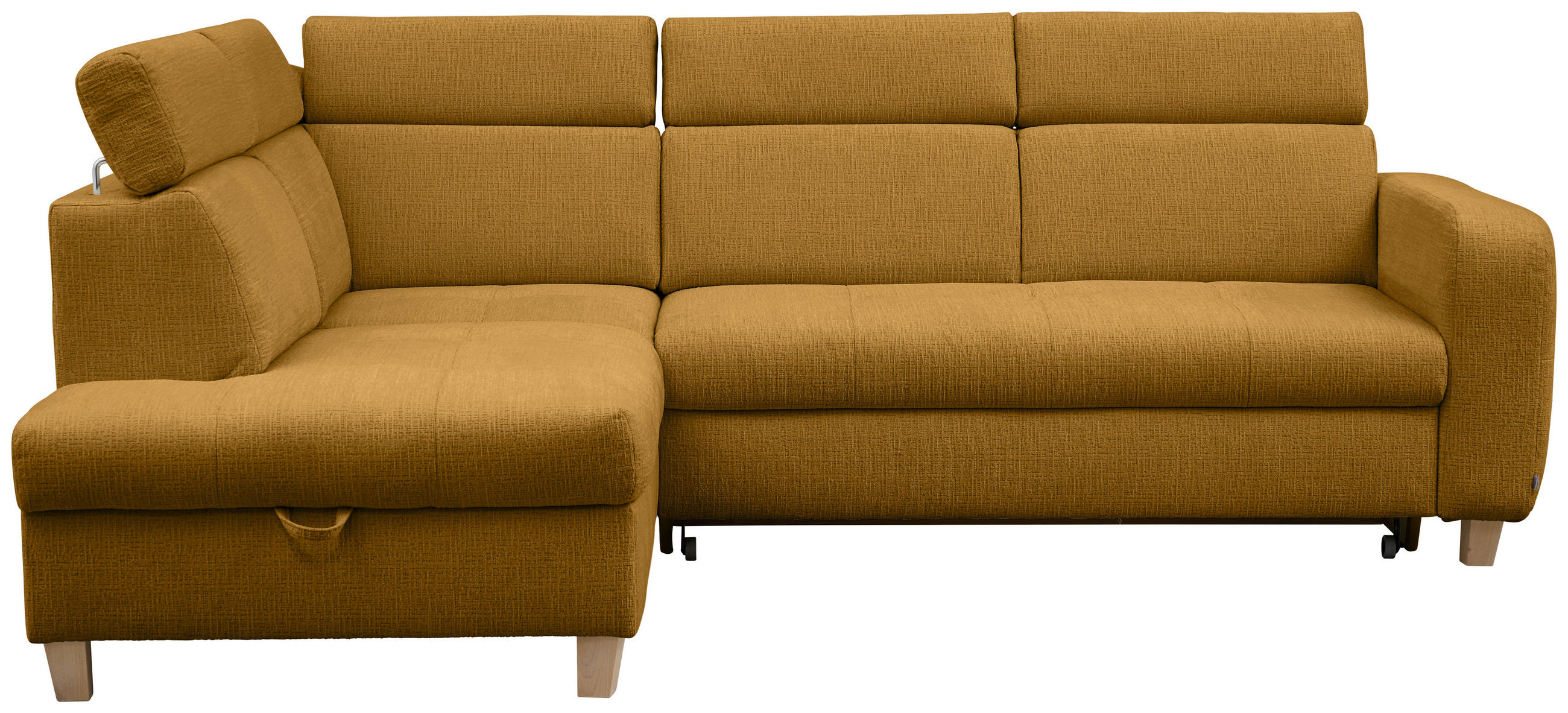 ECKSOFA inkl. Funktionen Senfgelb Samt  - Senfgelb, Natur, Holz/Textil (206/261cm) - Venda