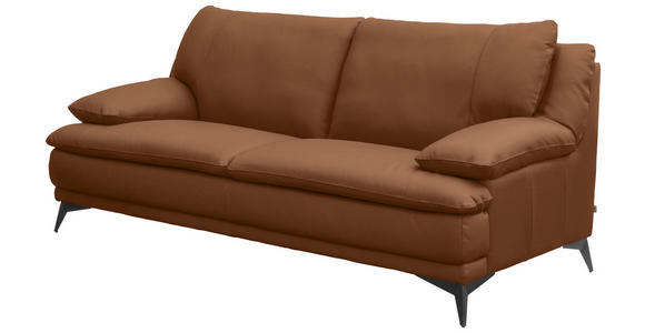 2,5-SITZER Cognac Echtleder  - Cognac/Schwarz, Design, Leder/Metall (212/92/98cm) - Novel