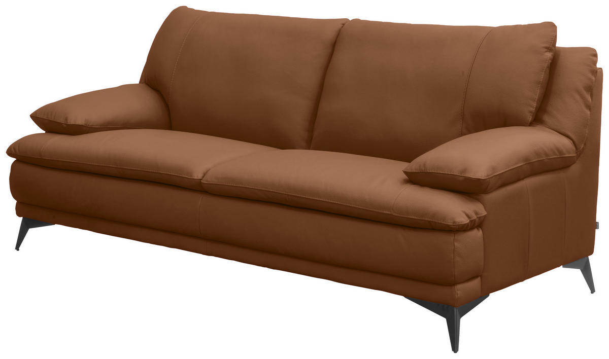 2,5-SITZER Cognac Echtleder  - Cognac/Schwarz, Design, Leder/Metall (212/92/98cm) - Novel