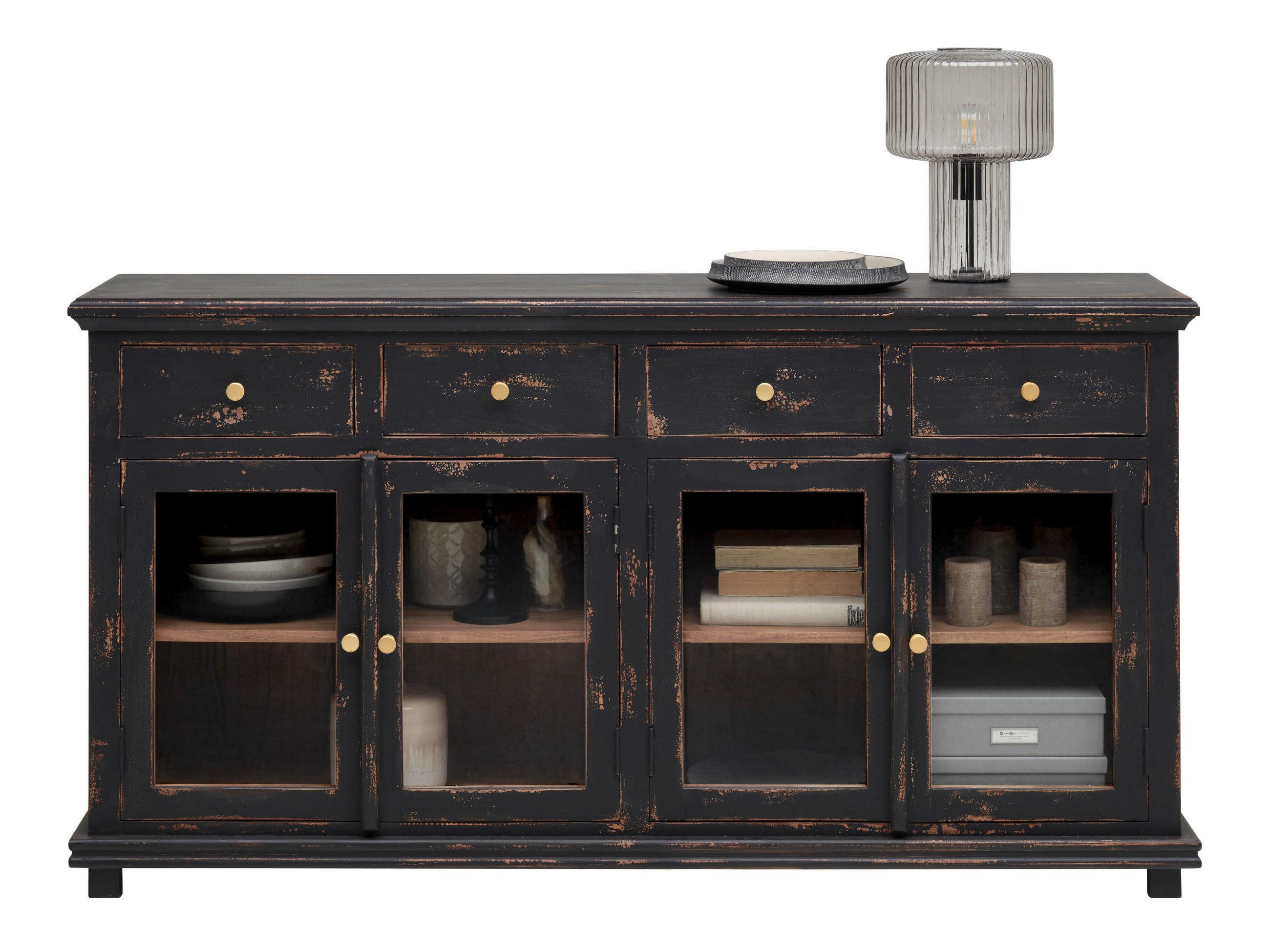 SIDEBOARD Schwarz  160/85/42 cm  - Goldfarben/Schwarz, LIFESTYLE, Glas/Holz (160/85/42cm) - Ambia Home