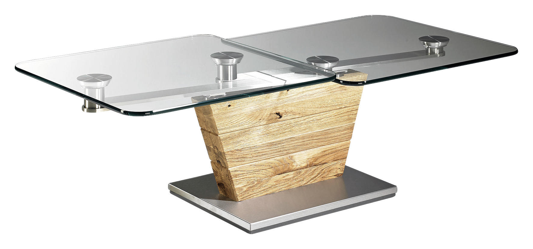 COUCHTISCH Asteiche massiv ESG, Klarglas 113/60/41/44 cm rechteckig Eichefarben, Edelstahlfarben  - Edelstahlfarben/Eichefarben, Basics, Glas/Holz (113/60/41/44cm) - Novel