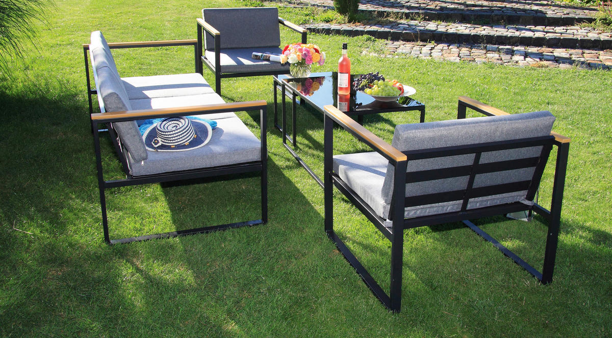 LOUNGEGARNITUR   Stahl  - Anthrazit, Basics, Textil/Metall - Acamp