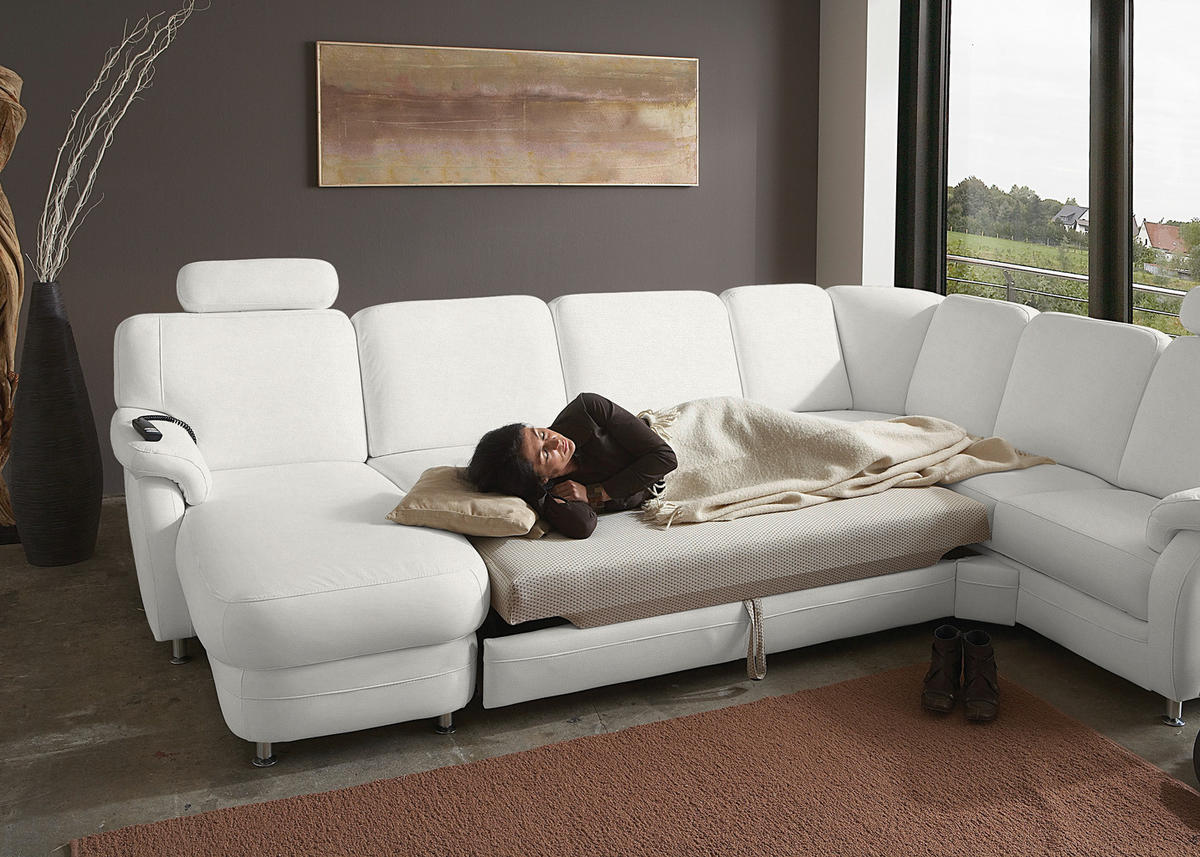 WOHNLANDSCHAFT Echtleder Weiss  - Weiss/Alufarben, Konventionell, Leder/Metall (165/329/239cm) - Beldomo Premium