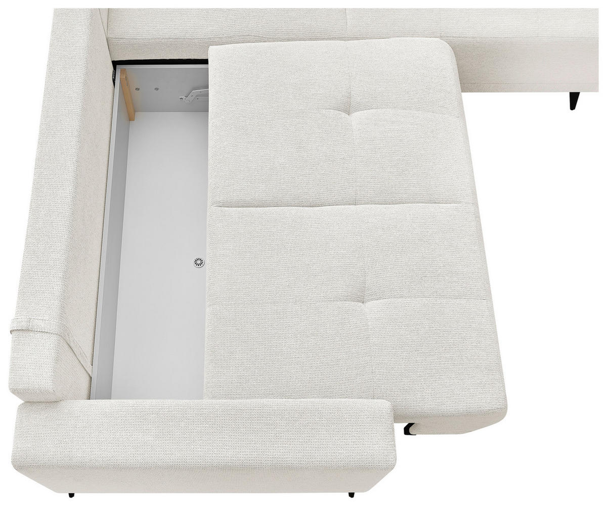 ECKSOFA RAFAEL Weiß Struktur Rückenkissen, Bettkasten  - Schwarz/Weiß, Design, Textil/Metall (269/218cm) - P & B