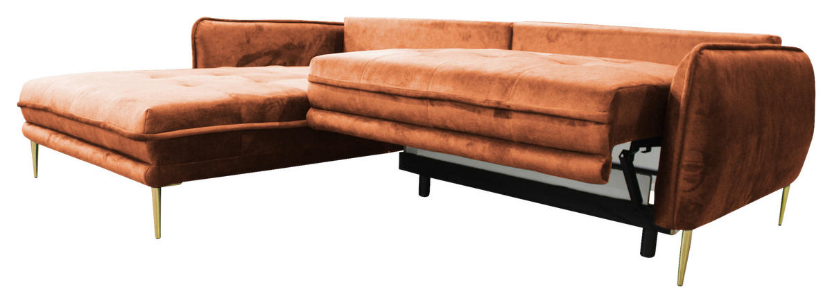ECKSOFA in Velours Rostfarben  196/264 cm  - Rostfarben/Goldfarben, Design, Textil/Metall (196/264cm) - MID.YOU