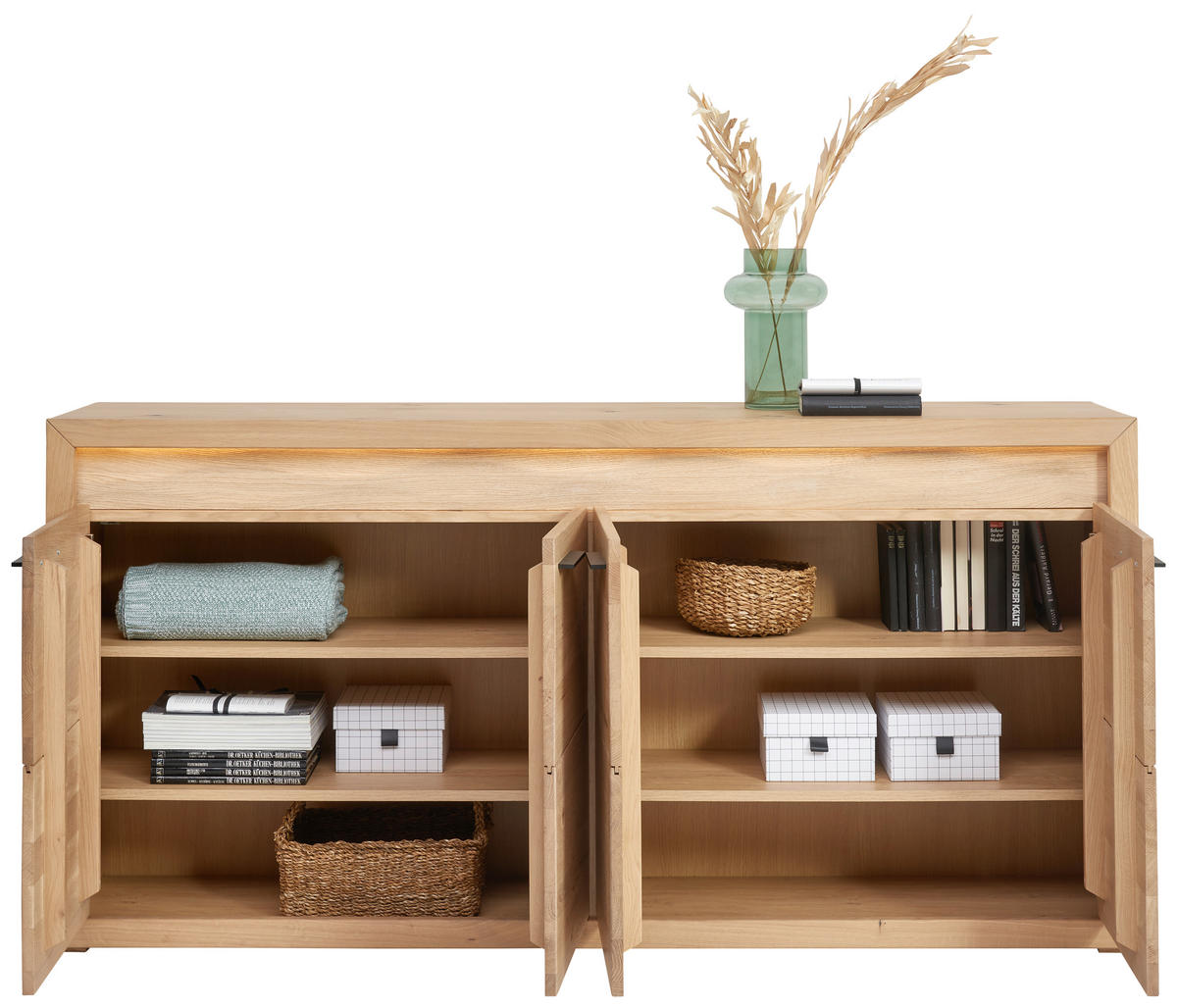 SIDEBOARD  188,8/92,8/40 cm  - Eichefarben/Schwarz, KONVENTIONELL, Holz/Metall (188,8/92,8/40cm) - Linea Natura