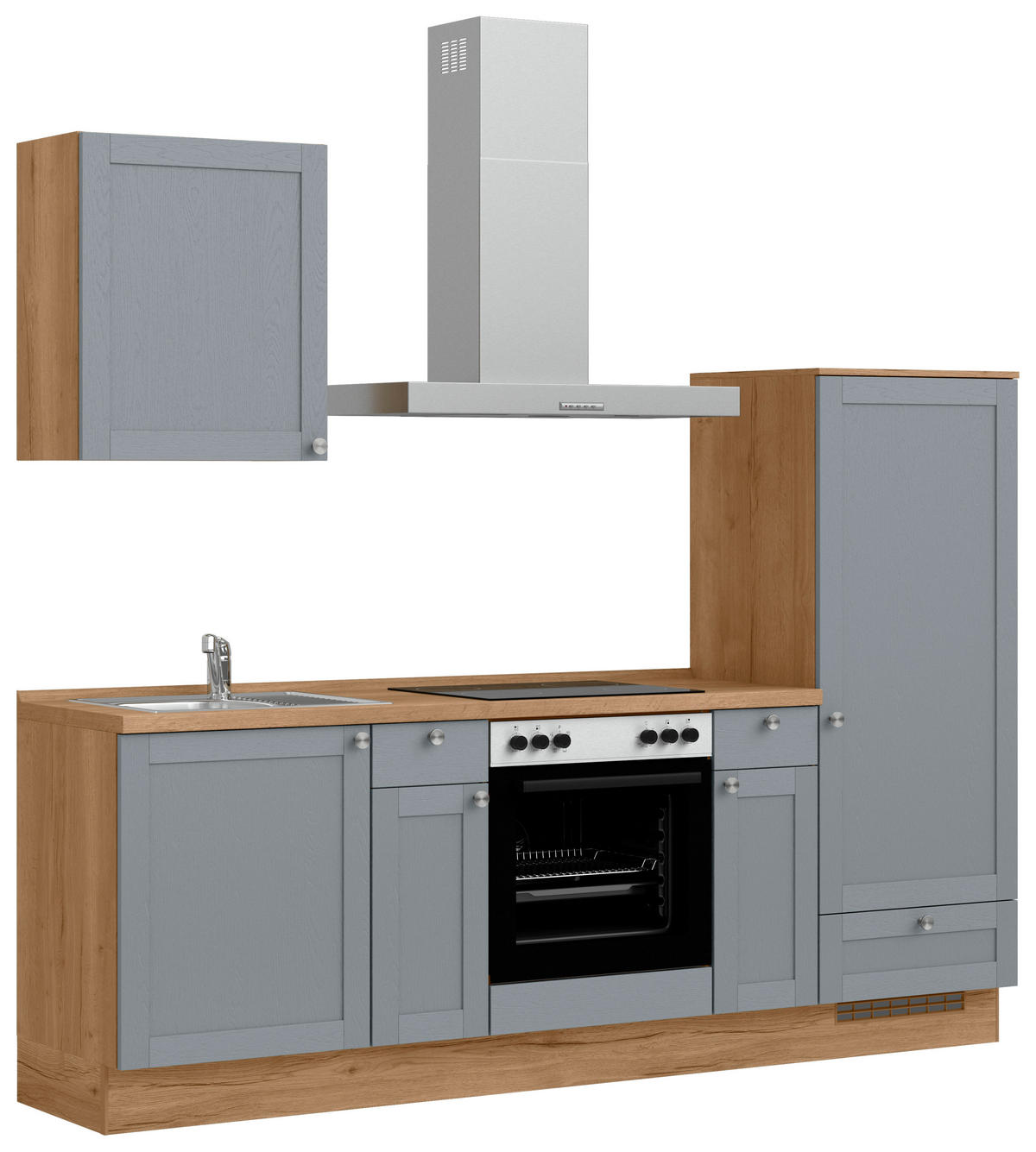KÜCHENLEERBLOCK Frame 240 cm  in Eichefarben, Blaugrau  - Edelstahlfarben/Eichefarben, MODERN, Holzwerkstoff/Metall (240cm) - Nobilia