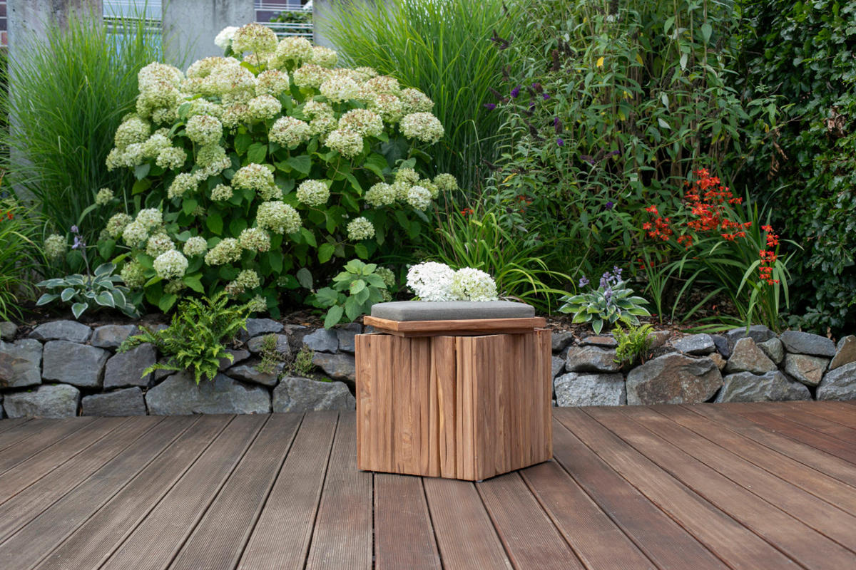 GARTENHOCKER  - Taupe/Braun, Basics, Holz/Textil (45/45/45cm) - Gardenson