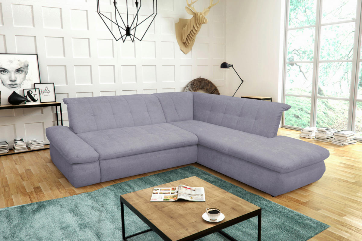 ECKSOFA Grau Mikrofaser  - Chromfarben/Grau, KONVENTIONELL, Textil/Metall (273/216cm) - MID.YOU
