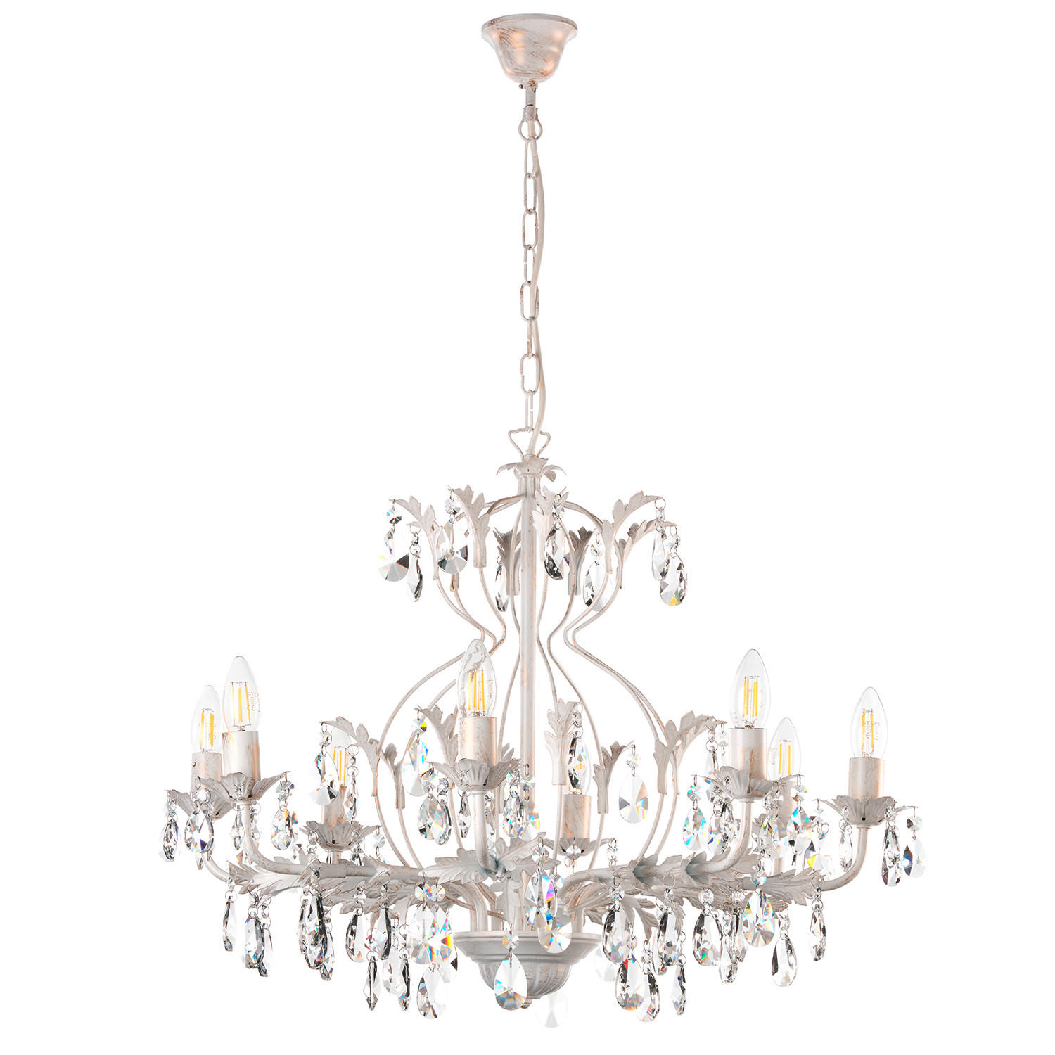KRISTALL-HÄNGELEUCHTE 70/105 cm   - Weiß, KONVENTIONELL, Glas/Metall (70/105cm)