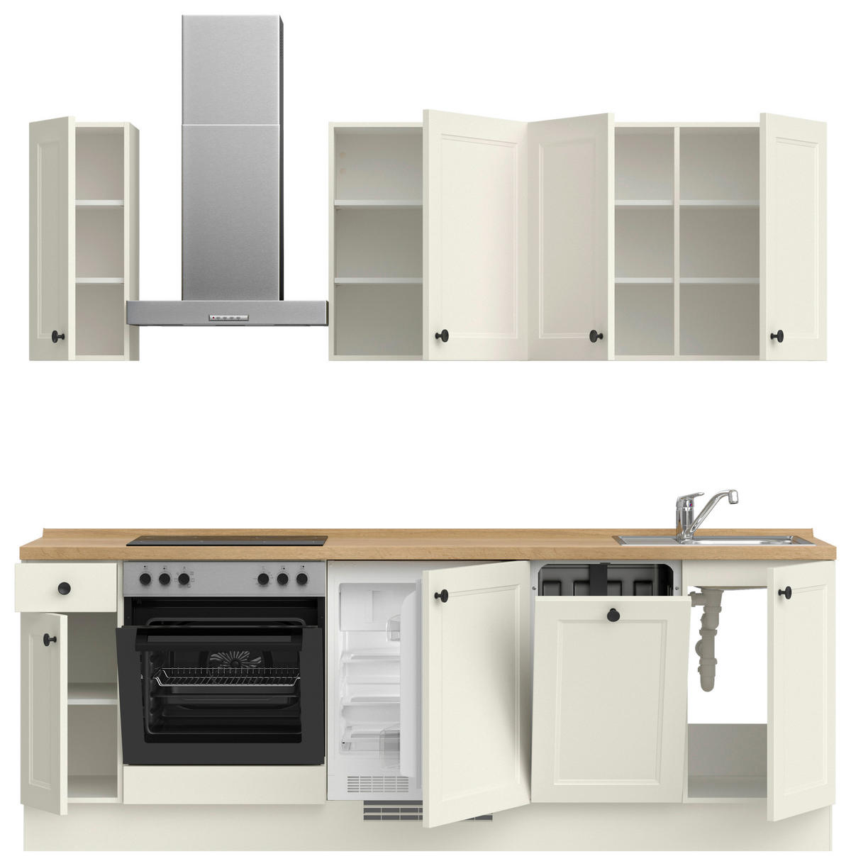 KÜCHENBLOCK Cascada 240 cm  in Weiß, Eichefarben  - Eichefarben/Schwarz, MODERN, Holzwerkstoff/Metall (240cm) - Nobilia
