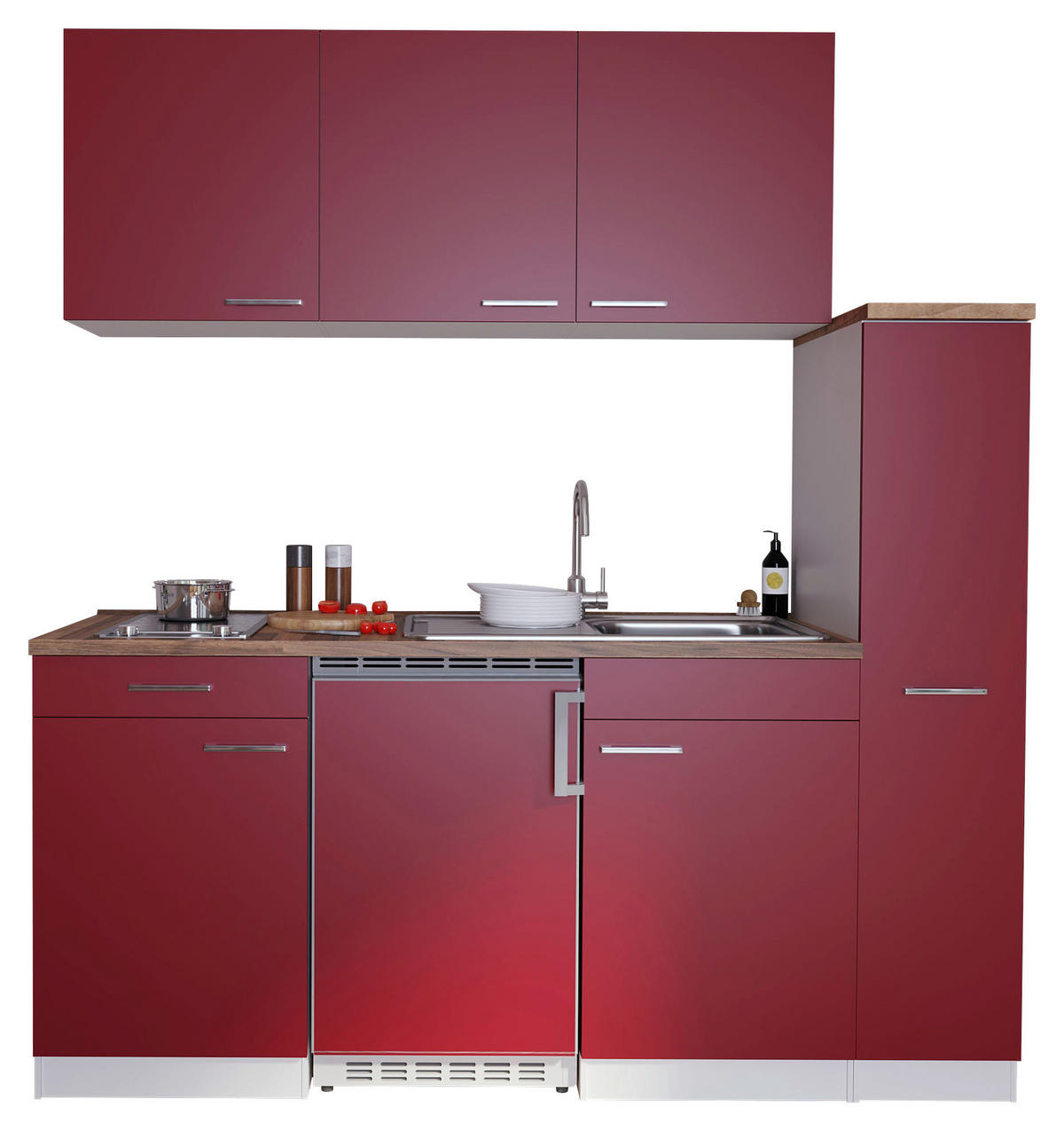 KÜCHENBLOCK 180 cm   in Rot  - Rot/Nussbaumfarben, Basics, Holzwerkstoff/Kunststoff (180cm) - Respekta