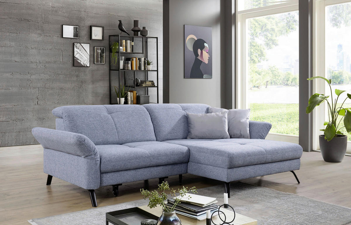 ECKSOFA Blau Flachgewebe  - Blau/Schwarz, KONVENTIONELL, Textil/Metall (262/170cm) - SetOne by Musterring