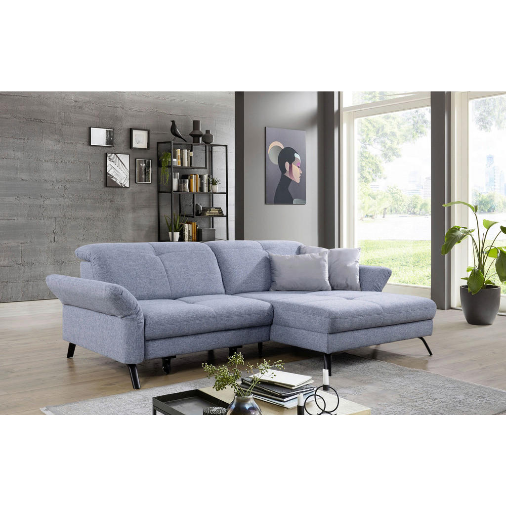 Thumbnail - SetOne by Musterring Ecksofa, Blau, Textil, 3-Sitzer, Ottomane rechts, L-Form, 262x170 cm, Fußauswahl, Lederauswahl, Sto...