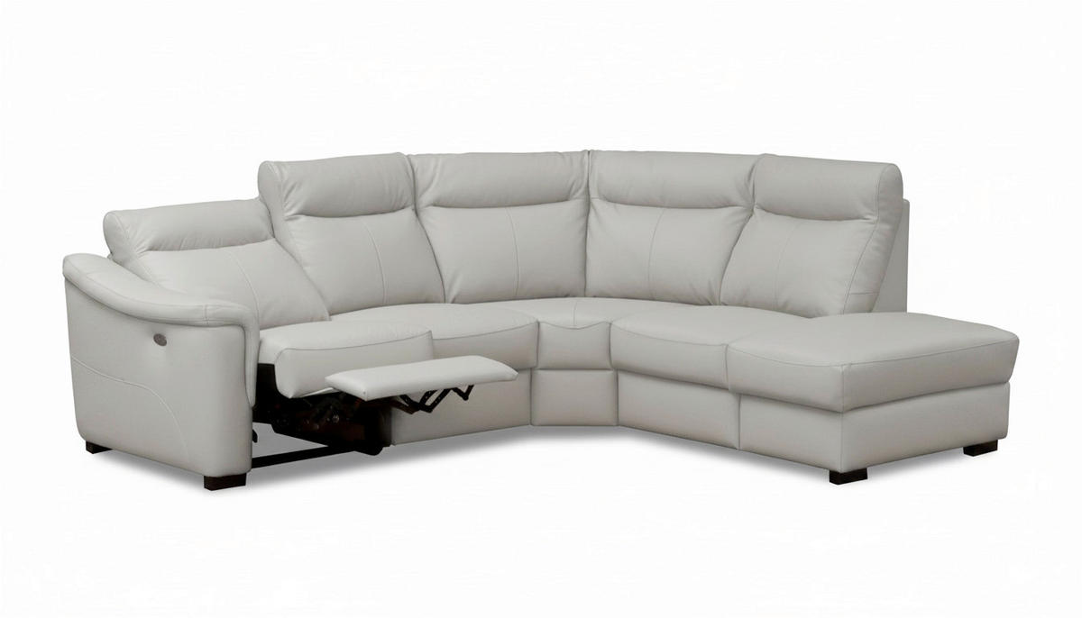 ECKSOFA Echtleder Platinfarben  - Platinfarben/Wengefarben, Design, Leder/Holz (260/229cm) - Livetastic