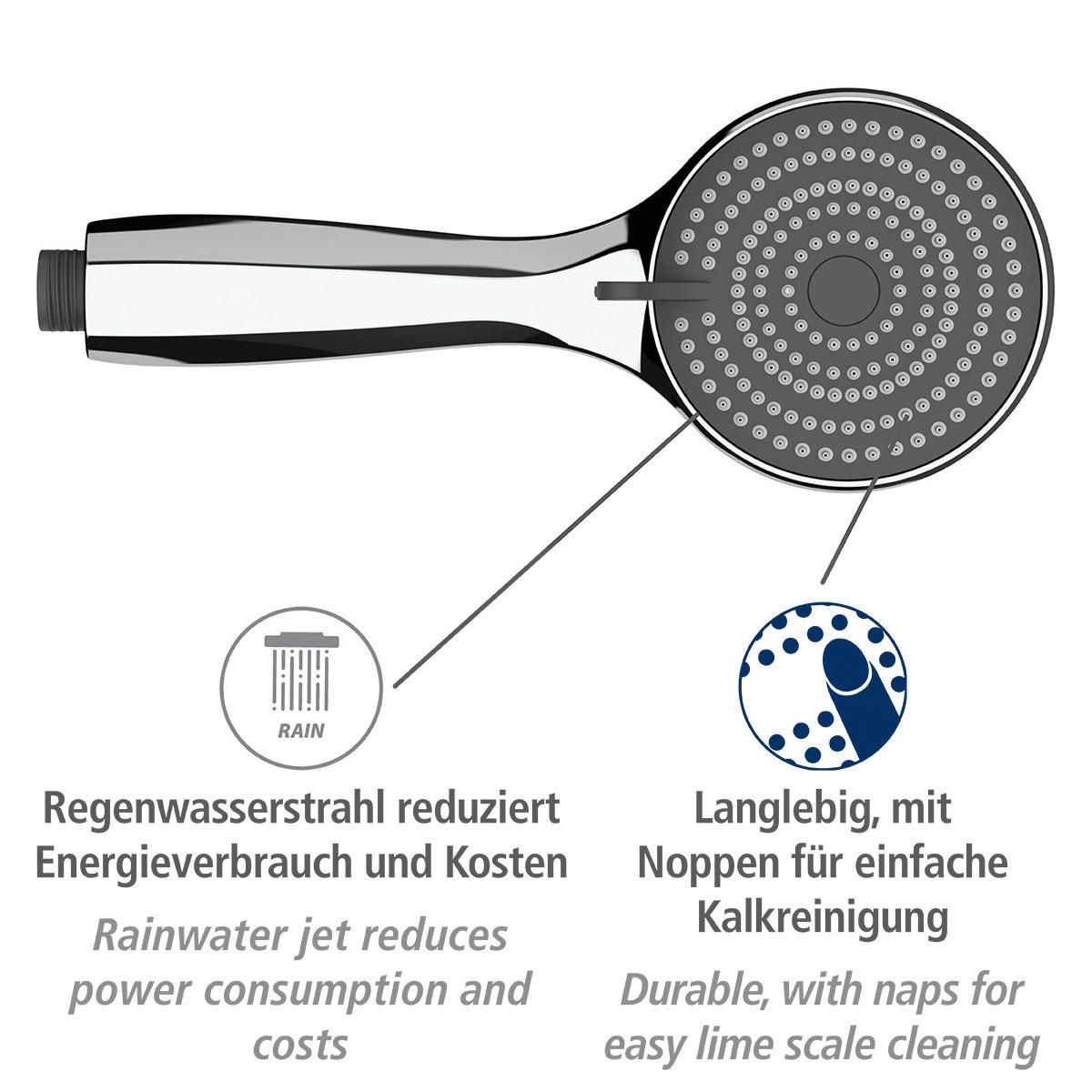 DUSCHKOPF   - Chromfarben, Basics, Kunststoff (9,5cm) - Wenko