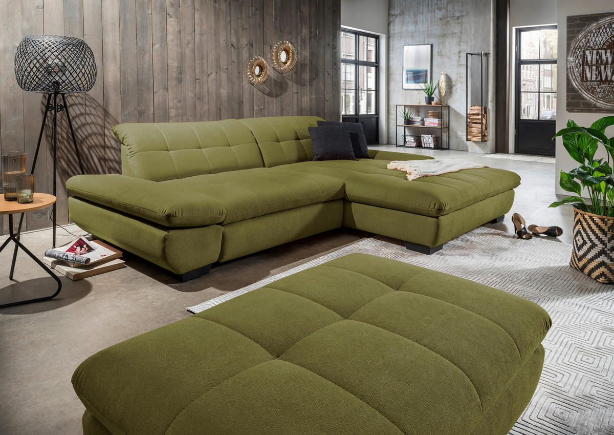 ECKSOFA in Mikrofaser Grün  - Schwarz/Grün, Design, Textil/Metall (290/198cm) - Xora