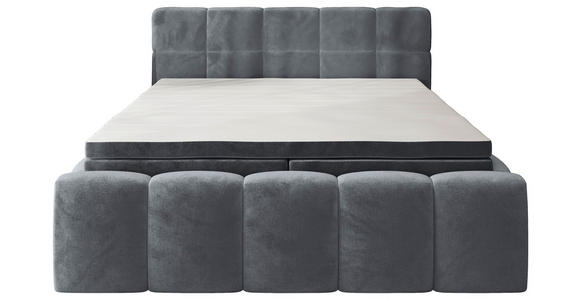 BOXBETT 160/200 cm,  in Anthrazit, gepolstertes Kopfteil, Bettkasten, Topper, Matratzen, H3 + H3 = fest  - Anthrazit/Schwarz, MODERN, Kunststoff/Textil (160/200cm) - Xora