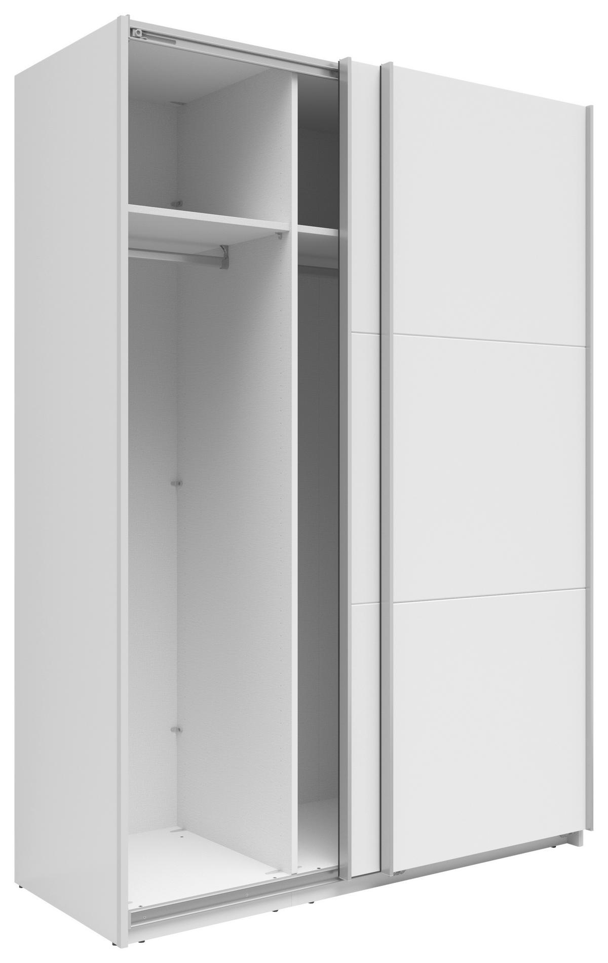SCHWEBETÜRENSCHRANK 150/216/64 cm 2-türig Weiß  - Silberfarben/Weiß, Basics, Holzwerkstoff/Metall (150/216/64cm) - Boxxx